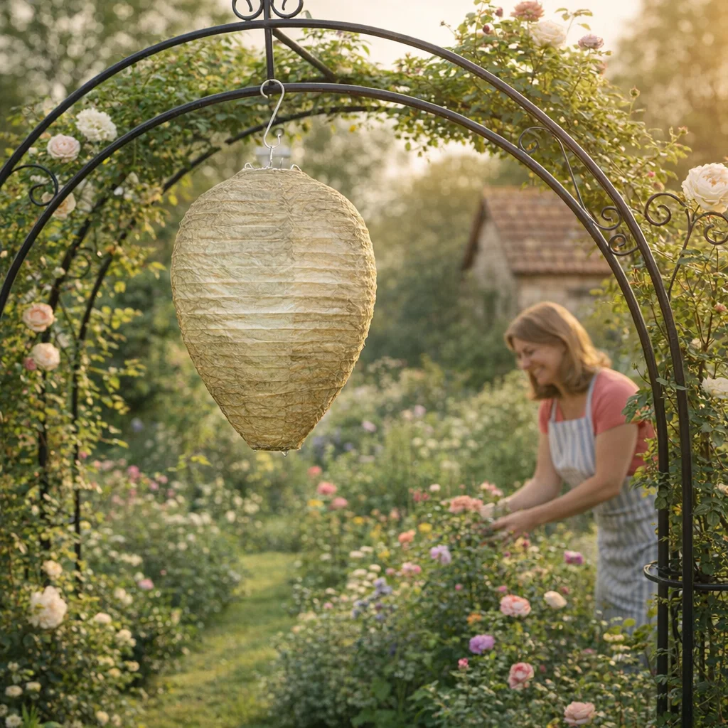 Asian giant hornet trap protecting a home garden from murder hornets
